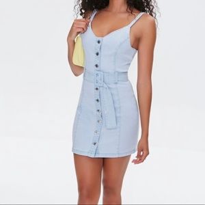 Forever 21 Belted Denim Mini Dress - Size Medium
